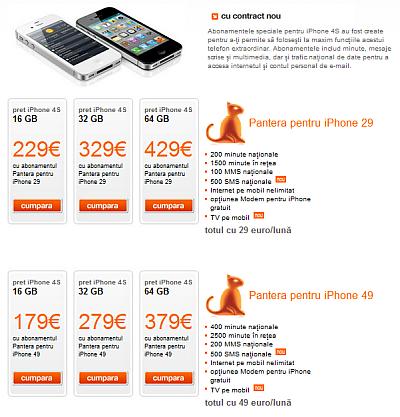iPhone 4S pret Orange abonament iPhone 4S   pret la Orange
