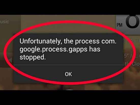 Unfortunately the process com.google.process.gapps has stopped